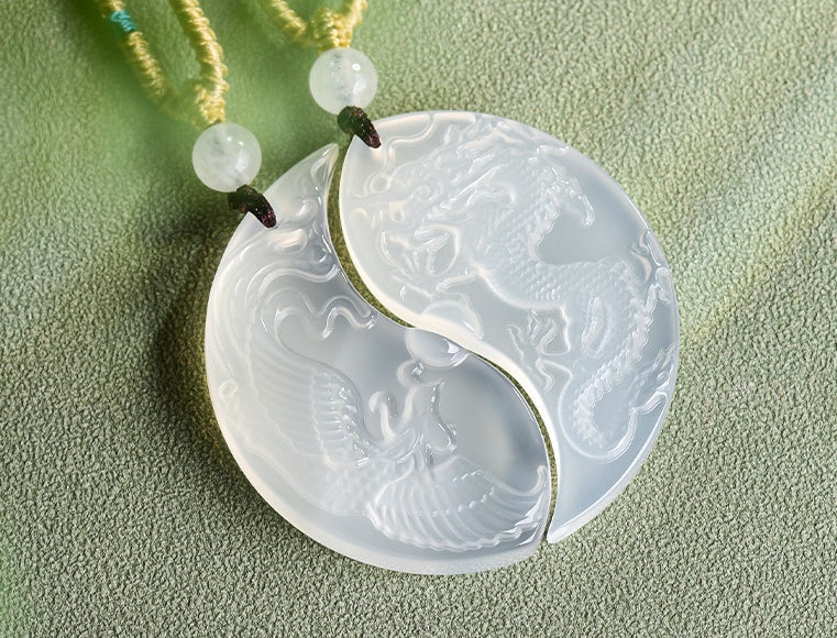 Dragon & Phoenix Couple Agate Unity Pendant Set ¨C Love. Harmony & Lifelong Bond