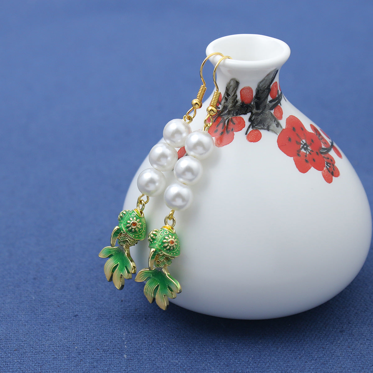 Abundance in Motion-Pearl & Enamel Goldfish Earrings