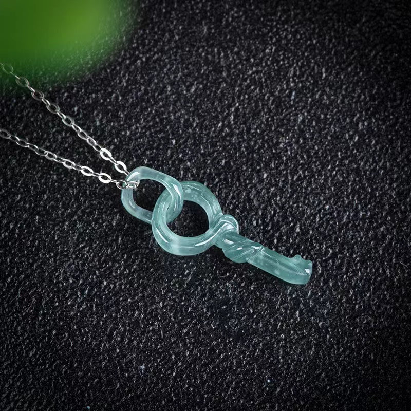 Fengshui Key Necklace-Natural Ice Jade