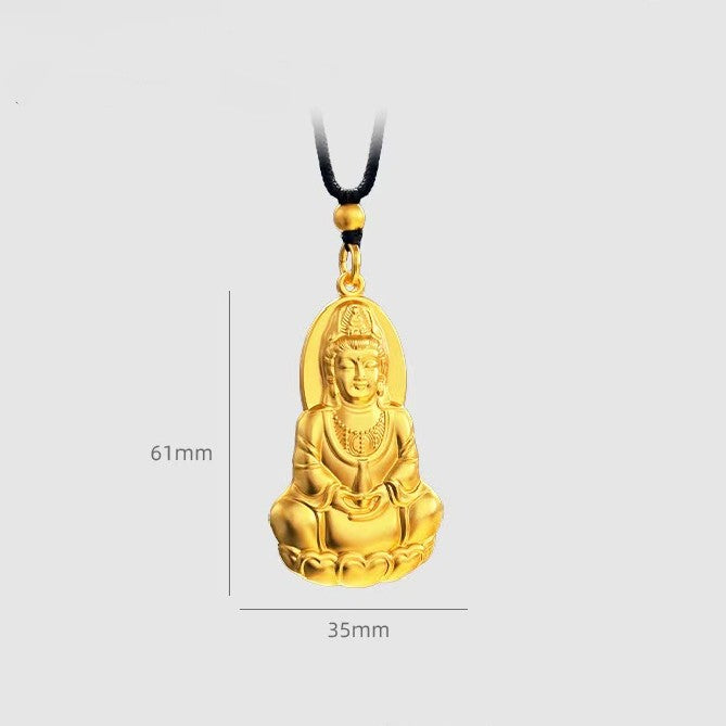 Golden Guanyin Bodhisattva Pendant Necklace–Symbol of Compassion and Protection