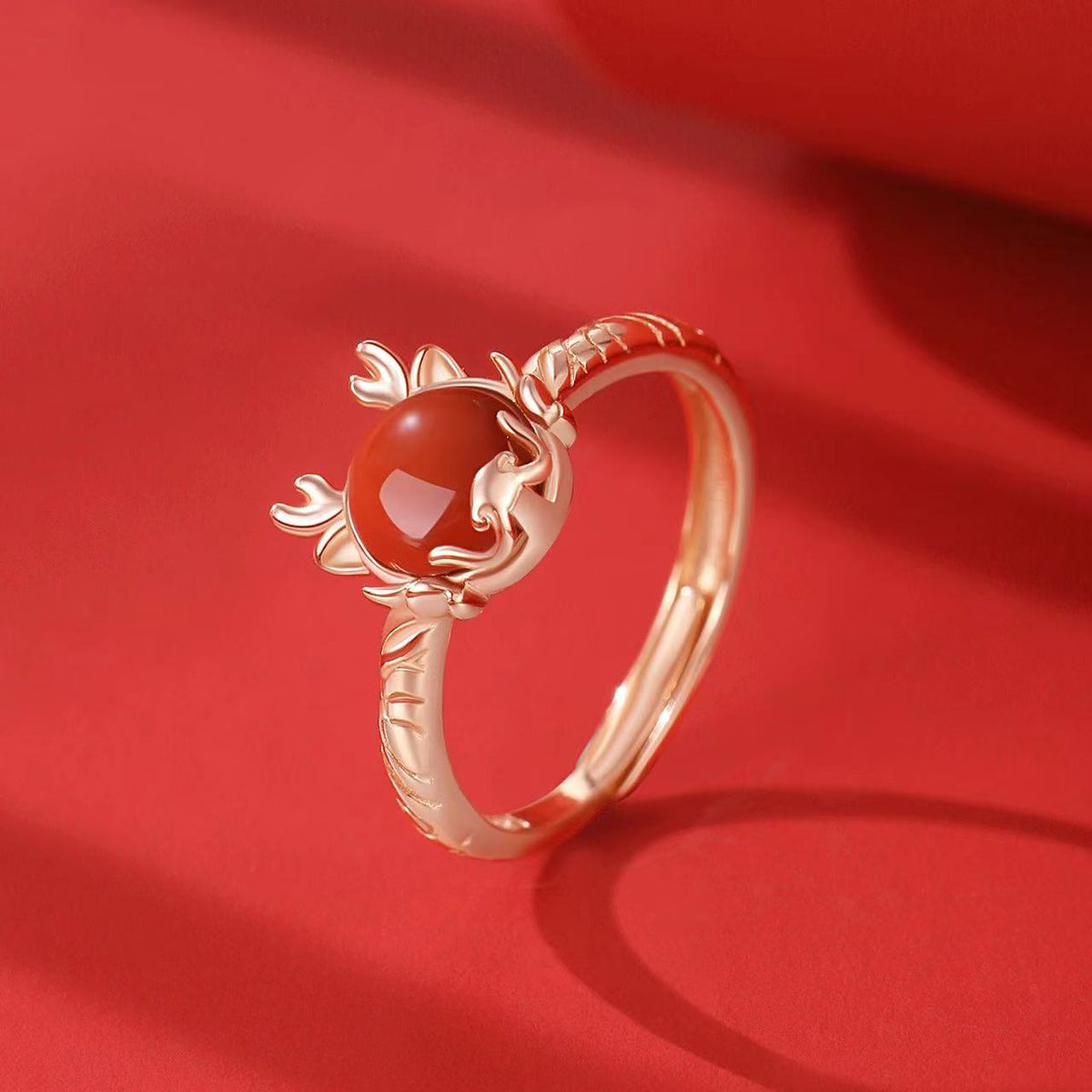 Yeaf of Dragon Red Agate Jewelry Set-Attract Good Luck