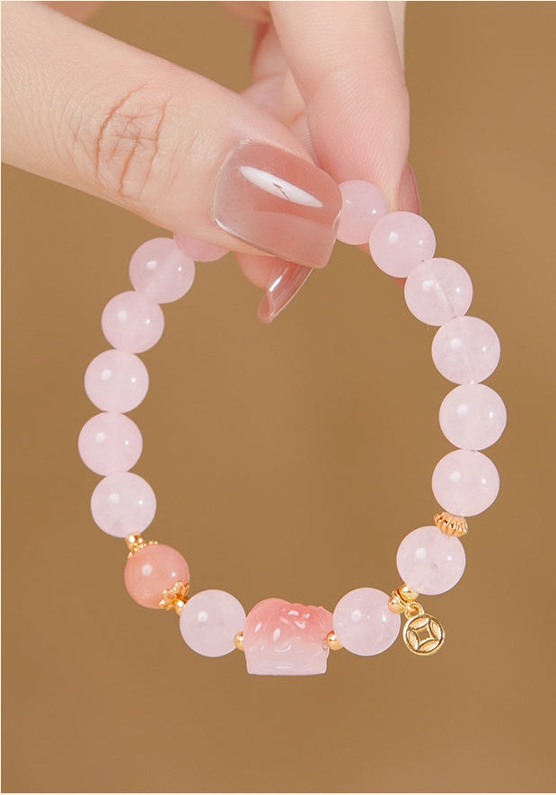 Pink Crystal Pixiu Bracelet–Fortune. Love & Graceful Energy