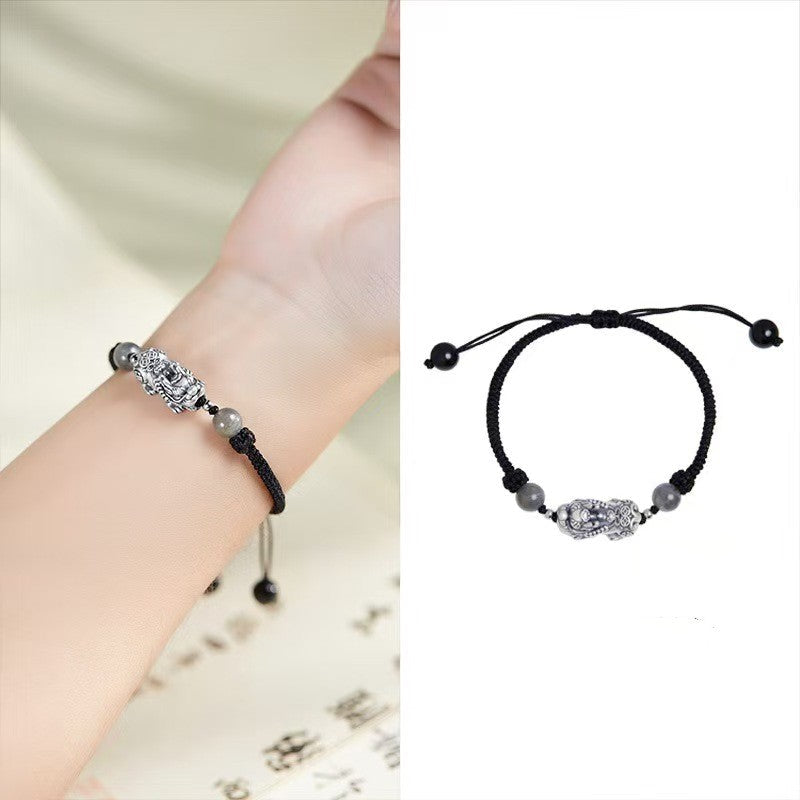999 Silver Pixiu Moonstone Bracelet-Prosperity & Inner Peace