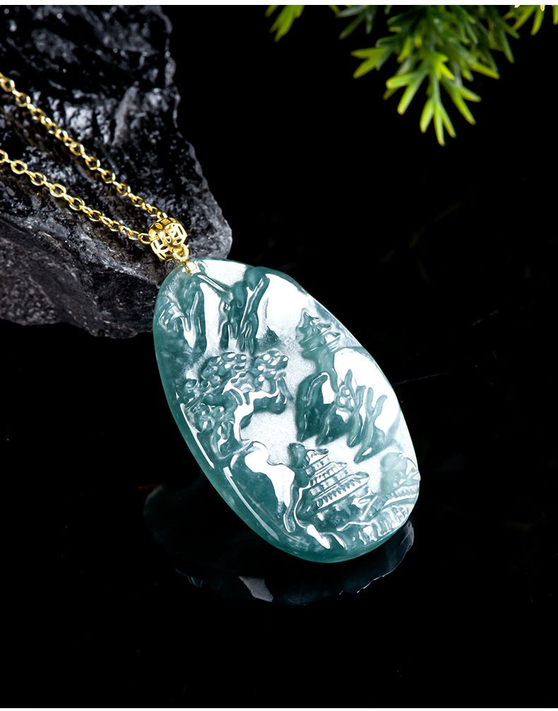 Jade Landscape Pendant¨CWisdom, Serenity & Boundless Prosperity-grade a jade