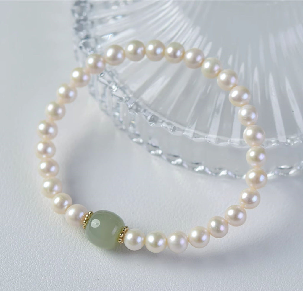 Good Luck Jade Bead Pearl Bracelet
