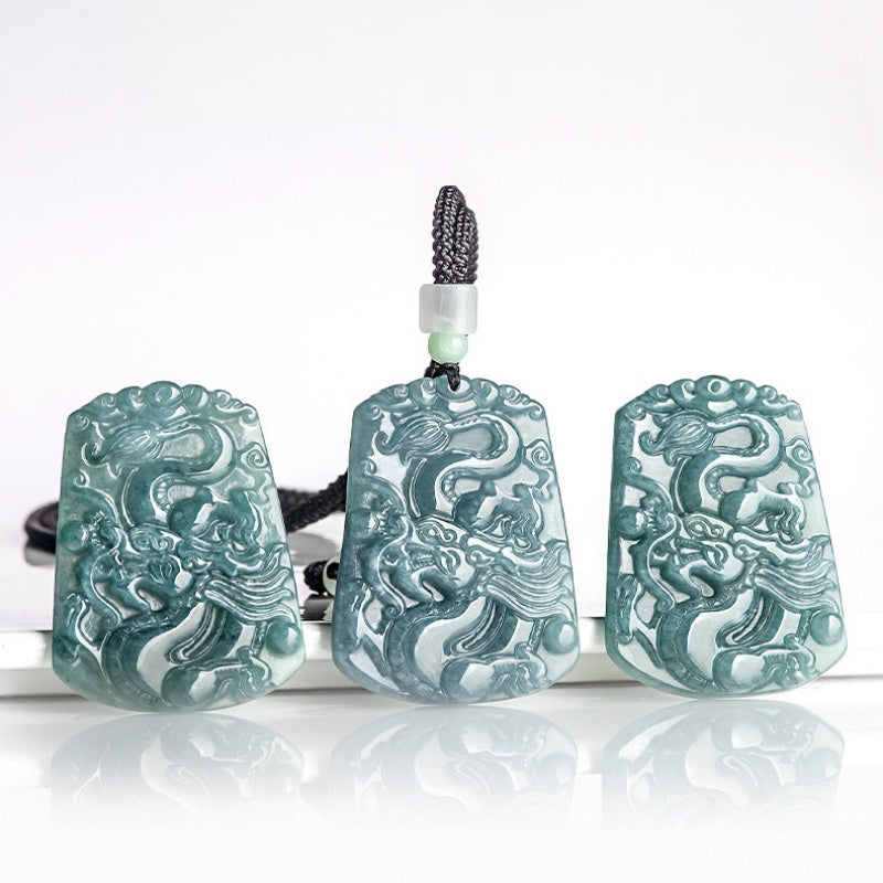 Natural Blue-Green Jade Dragon Pendant¨C¡°Prosperity & Peace¡± Hand-Carved Business Amulet