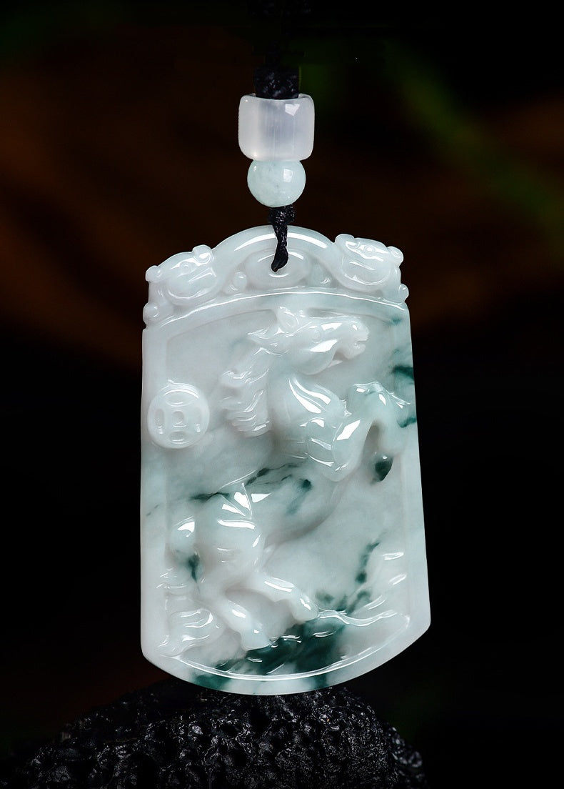 Natural Grade A Jade Horse Pendant – Success Comes Quickly Amulet with Fine Grain Texture