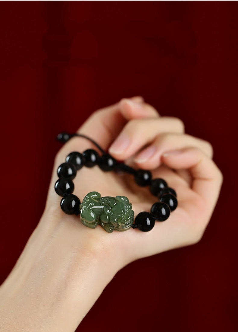 Hetian Jade Pixiu Obsidian Bracelet ¨C Wealth Protection