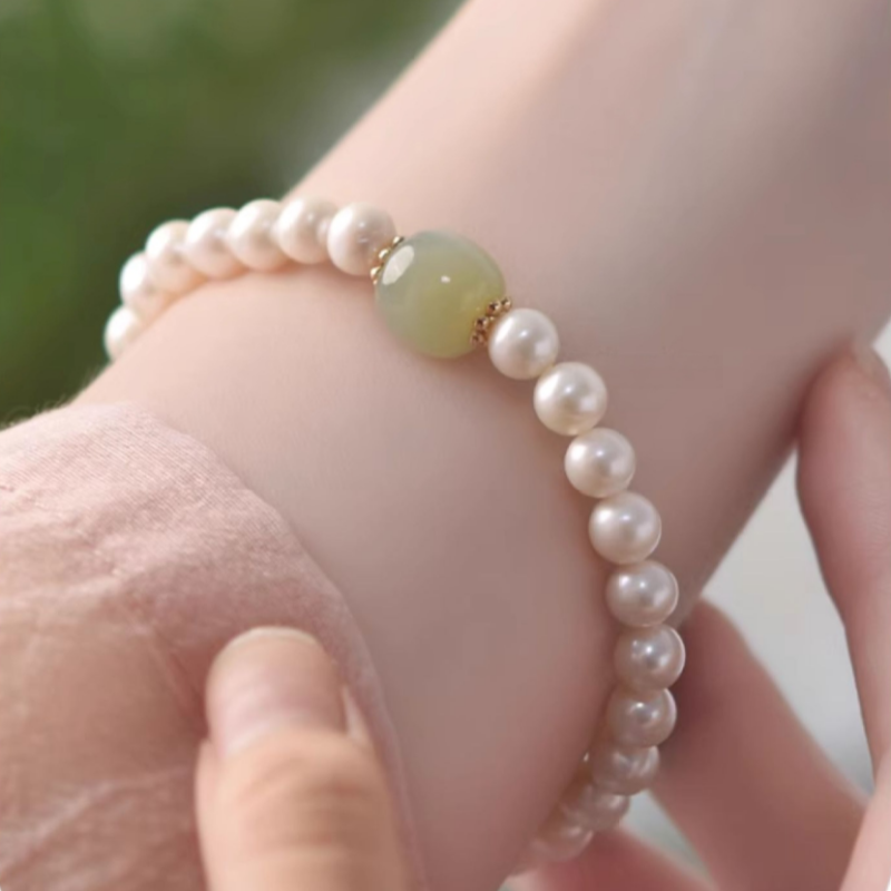 Good Luck Jade Bead Pearl Bracelet