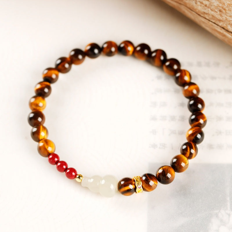 Tiger Eye & Jade Gourd Protection Bracelet ¨C Calm Energy & Good Fortune Charm