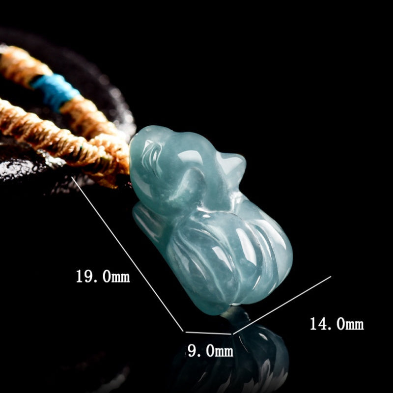 Natural Blue Jadeite Nine-Tailed Fox Pendant ¨C A Jade Ice Variety Carving