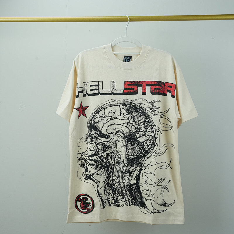Hellstar Studios Cranium Short Sleeve Tee Shirt Cream