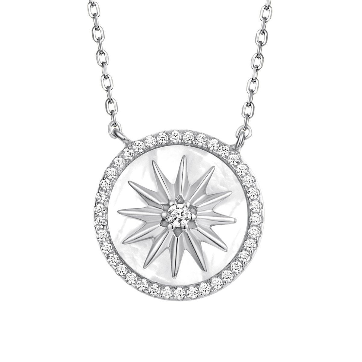 8 Pointed Star Octagram Diamond Pearl Healing Pendant Necklace