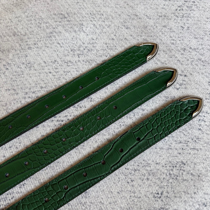 Crocodile-Embossed Belt - Green