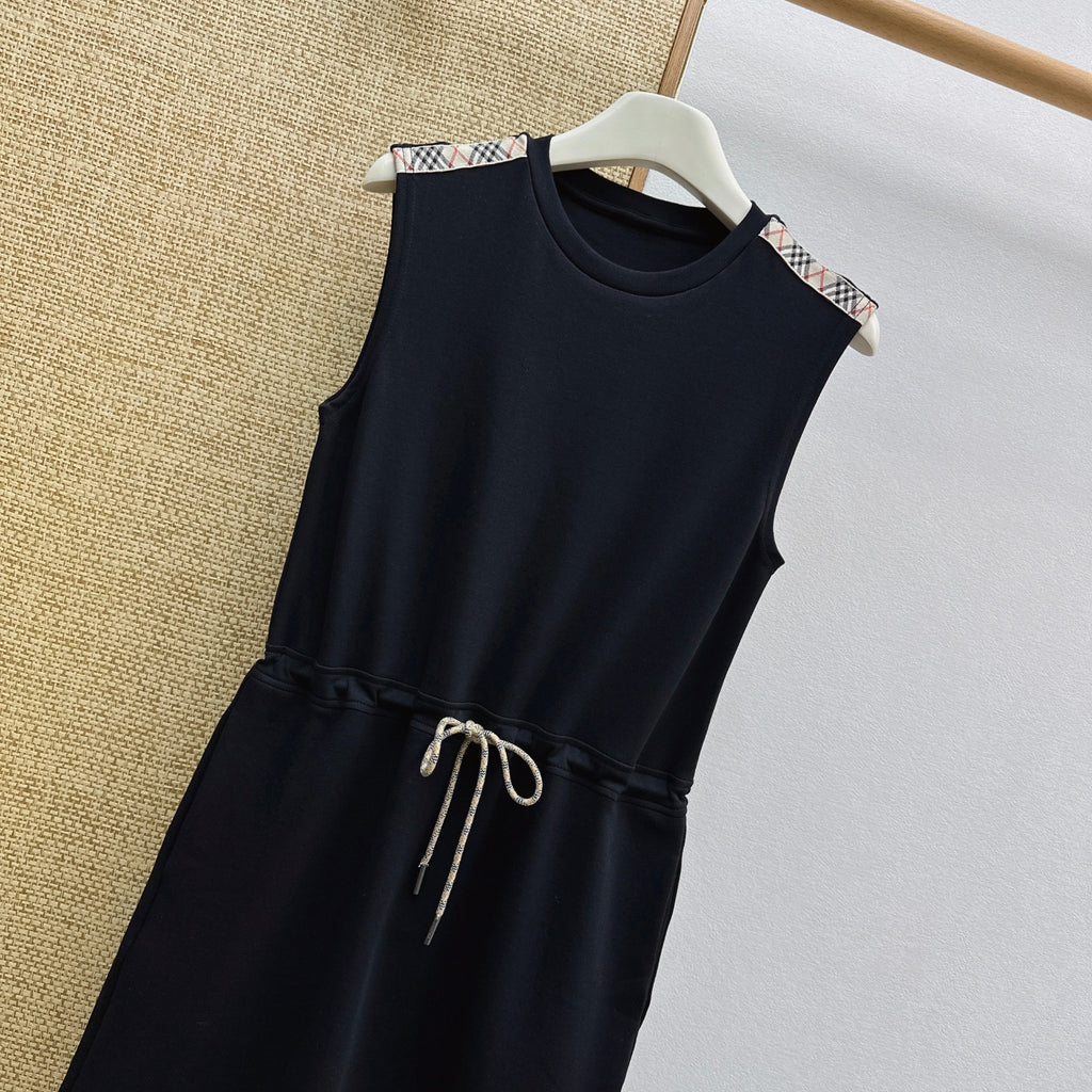 Sleeveless Check Shoulder Jersey Dress