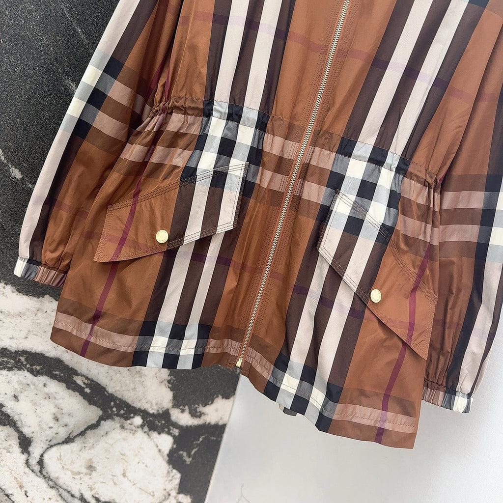 Hooded Check Nylon Jacket