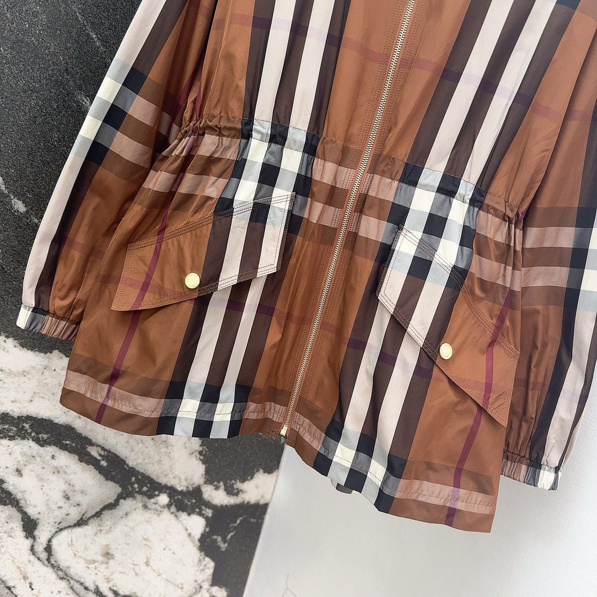 Hooded Check Nylon Jacket