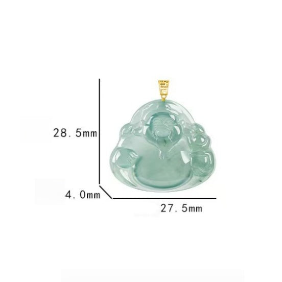 Blue Jadeite God of Wealth Pendant ¨C Natural Ice-Type Jade Necklace with 18K Gold Setting