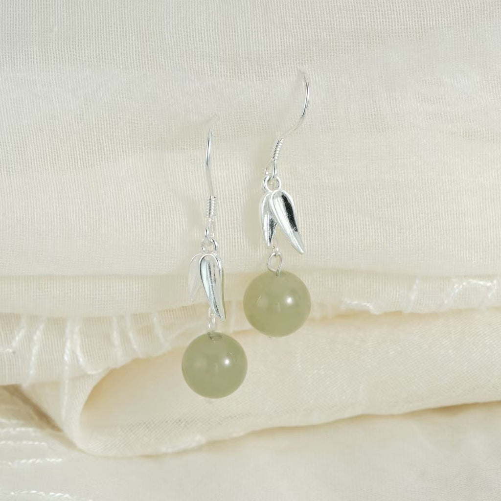 Bamboo Leaf Green Jade Drop Earrings ¨C Gentle Harmony in 925 Sterling Silver