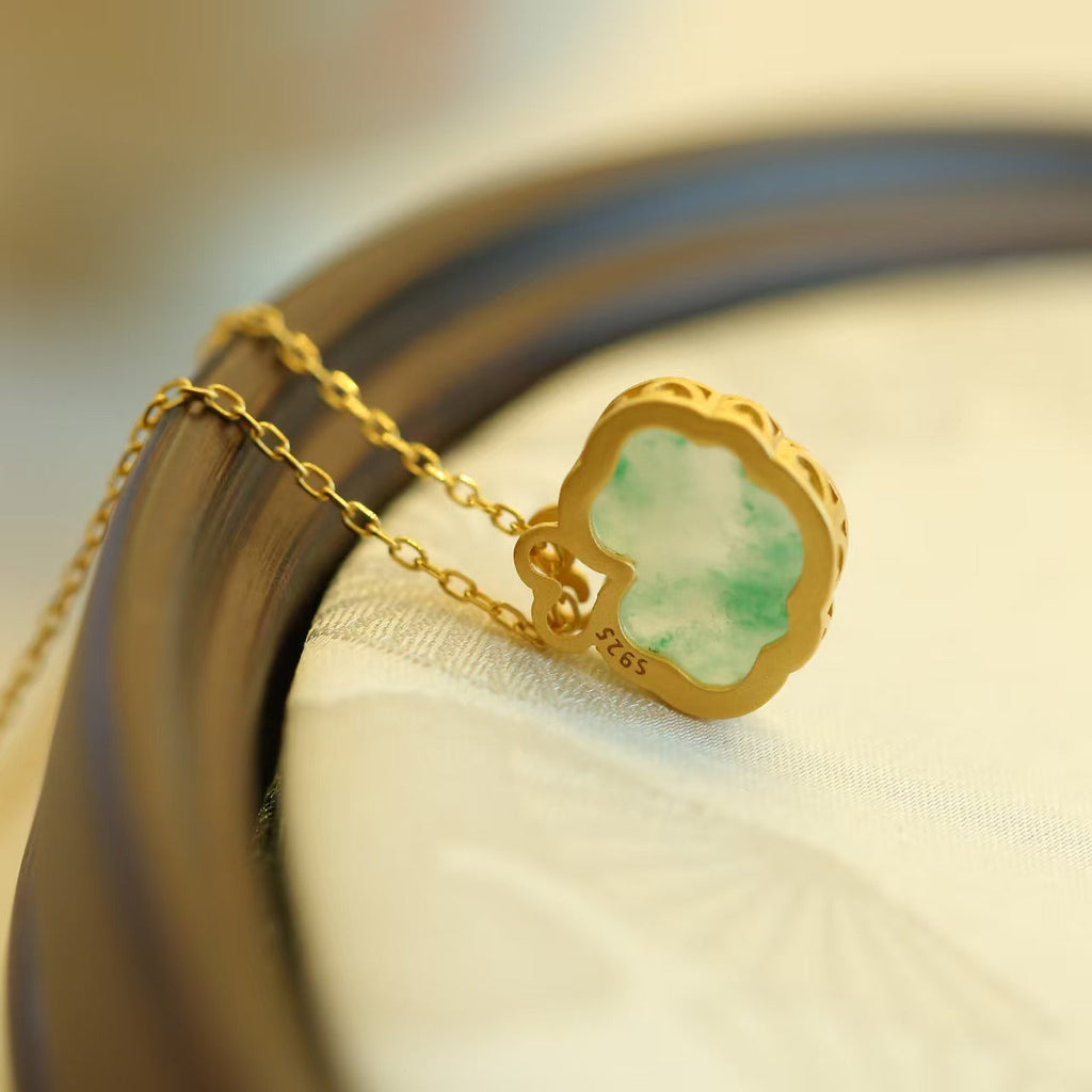 Auspicious Clouds Natural Emerald Necklace-Traditional Prosperity Symbol