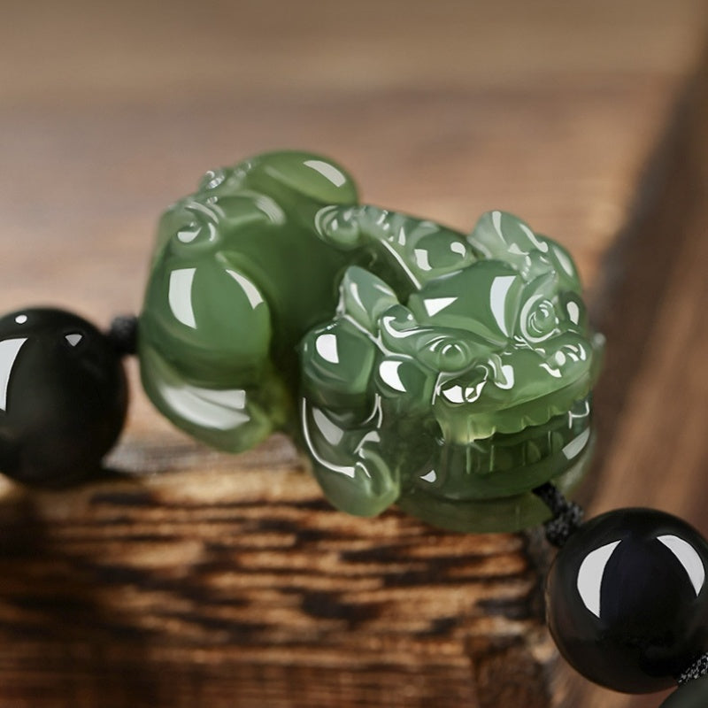 Hetian Jade Pixiu Obsidian Bracelet ¨C Wealth Protection