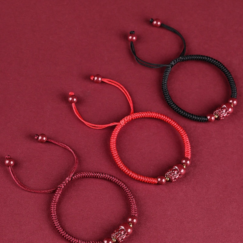Cinnabar Fengshui Pixiu Red String Bracelet-Hand Knitting