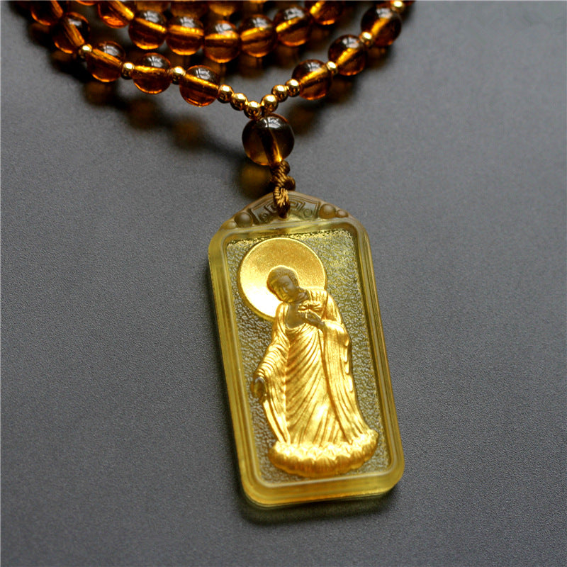 Sacred Zen Gilded Liuli Buddha Pendant - Golden Body & Halo Protection Series