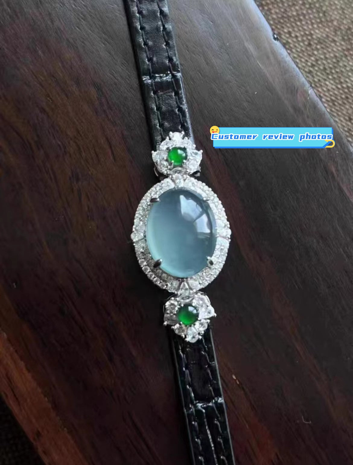 Luxury Blue Ice Jade Bracelet with Leather Strap -Attract Luck