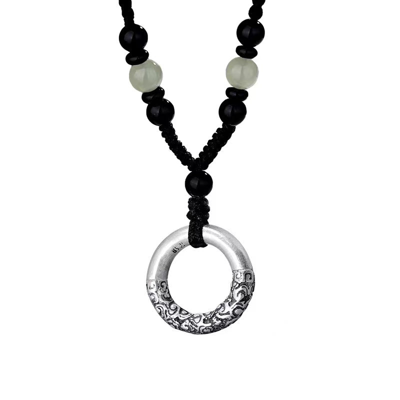 Lucky Clouds Black Agate Bead 999 Silver Pendant-Prosperity Luck