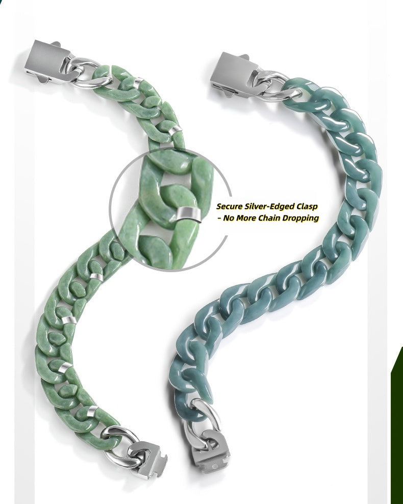 Hand-Carved Jadeite Cuban Link Bracelet-Guardian's Path