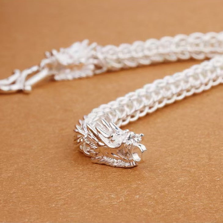 Double Dragon 999 Silver Bracelet-Traditional Prosperity Symbol