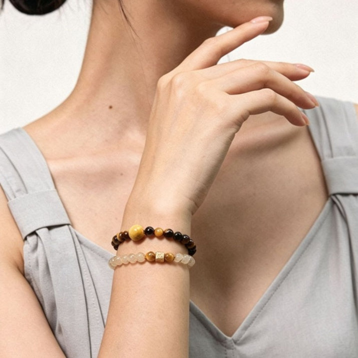 Tiger's Eye & Golden Rutilated Quartz Double-Wrap Bracelet-Purposeful Courage