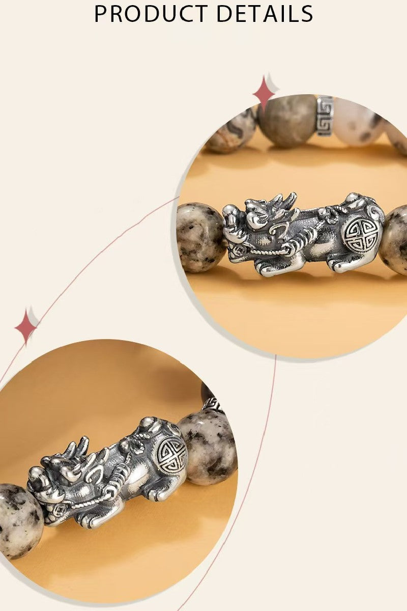 Silver Dragon White Turquoise Bracelet-Traditional Good Fortune Symbol