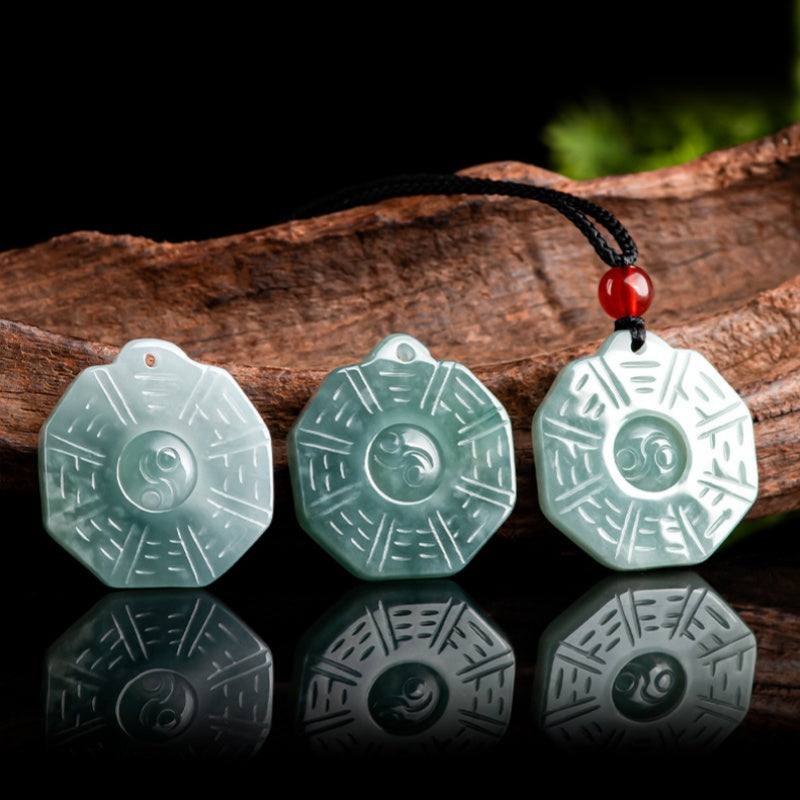 Blue Jadeite Taiji Bagua Pendant ¨C Natural Ice Variety Jade Necklace for Men & Women