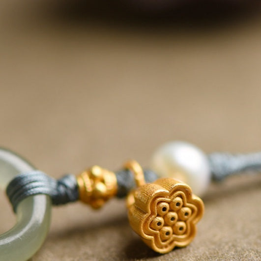 Interlocking Jade & Enamel Lotus Bracelet-Endless Love & Harmony Charm