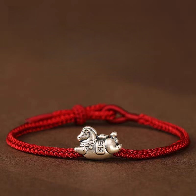 999 Silver Heavenly Joy Pony Bracelet with Adjustable Handmade Cord