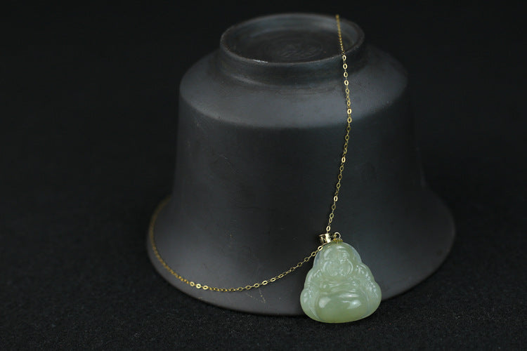 Laughing Buddha Peace & Abundance Hetian Jade Pendant Necklace