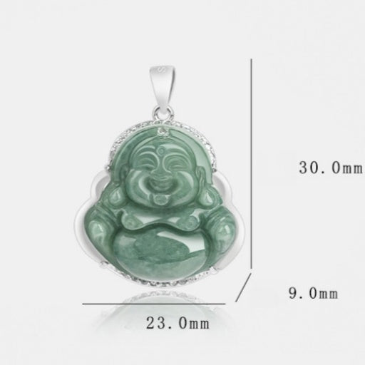 Grade A Jade Laughing Buddha Pendant – Women's S925 Silver Mounted Bean-Type Jade Amulet