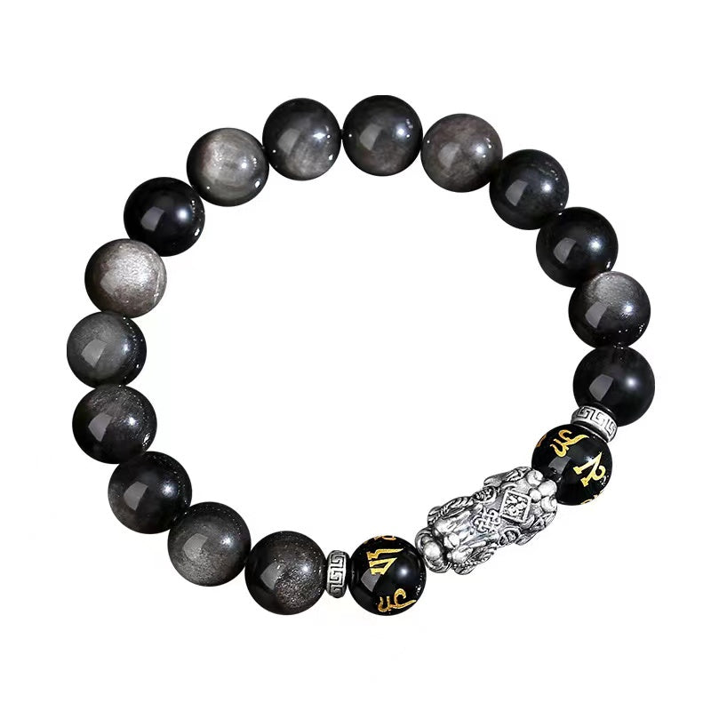 999 Silver Pixiu Black Obsidian Bracelet-Traditional Good Fortune Symbol