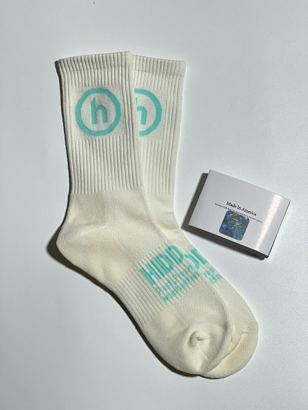 Athletic Crew Socks - Navy/White/Teal