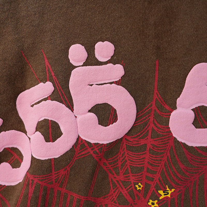 Sp5der Angel Number Hoodie Brown