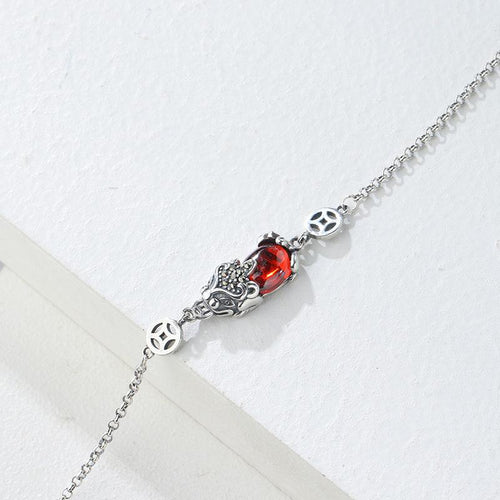 925 Silver Red Garnet Pixiu Lucky Bracelet