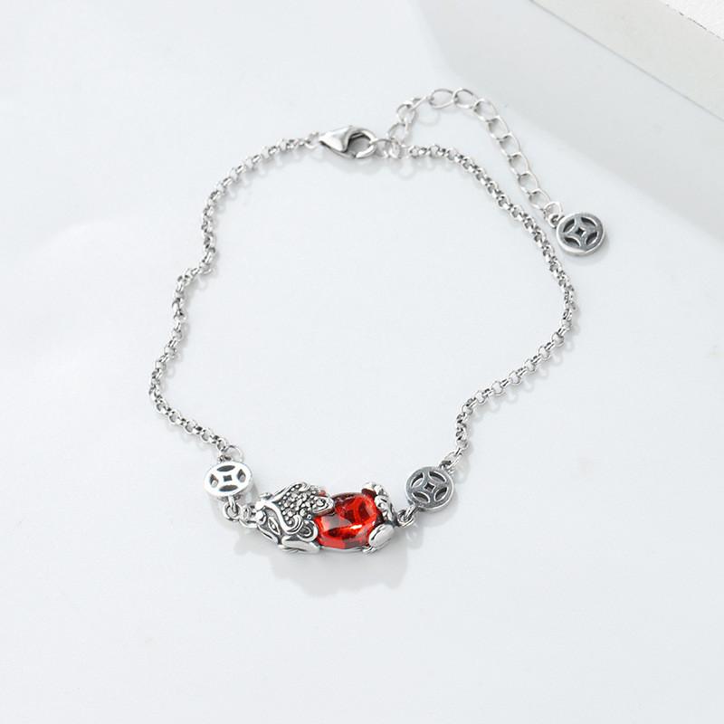 925 Silver Red Garnet Pixiu Lucky Bracelet