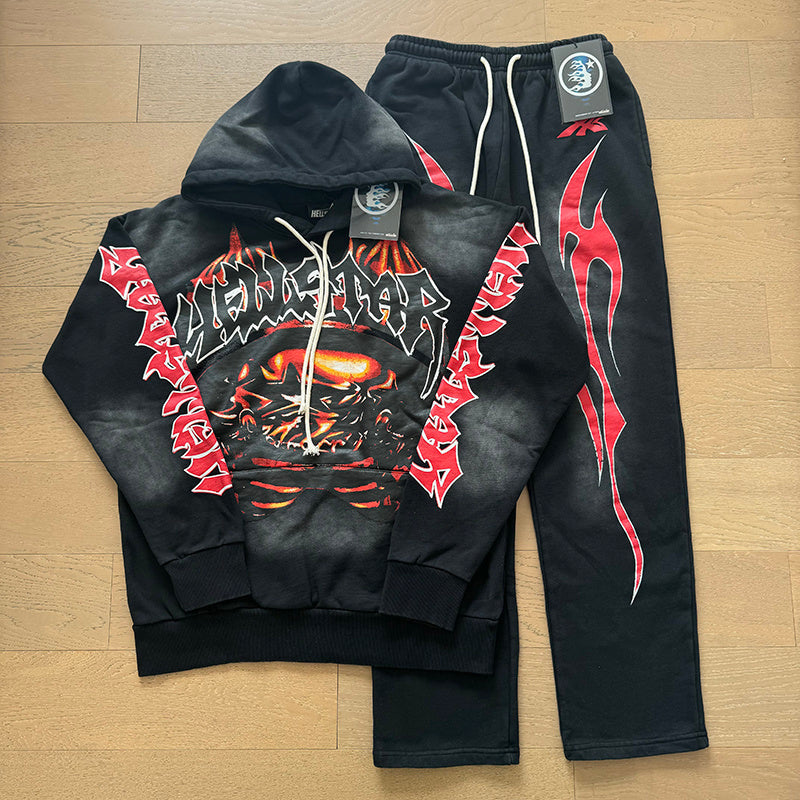 Hellstar Skull Flame Tracksuit Set (Black/Red)