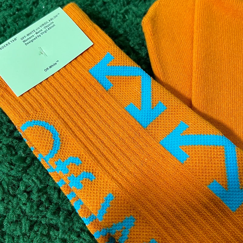 Off-White Knee-High Socks - Orange/Blue
