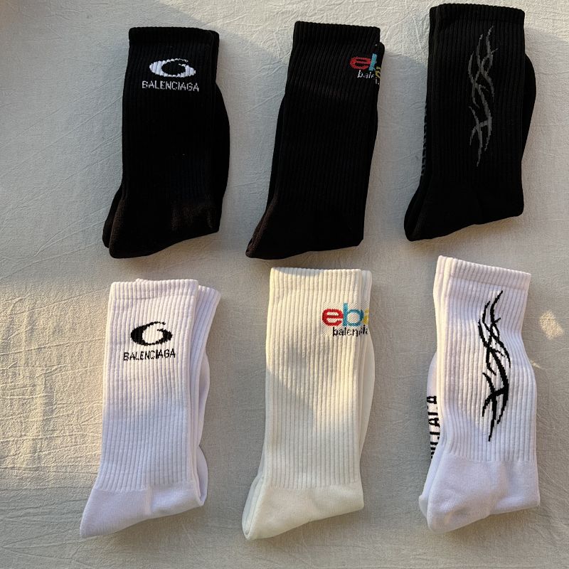 Bal Logo Crew Socks Black White 6 Pairs