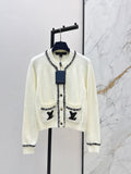 Monogram Pocket Tweed-Trim Cardigan