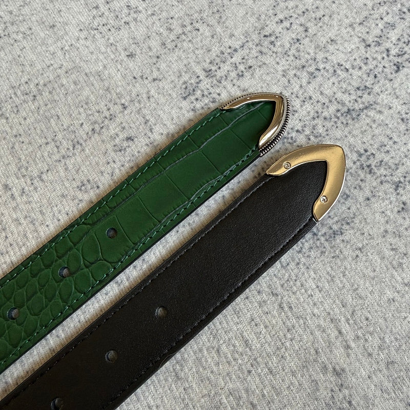 Crocodile-Embossed Belt - Green