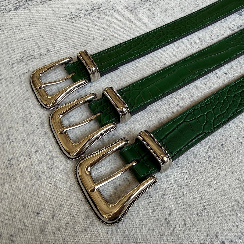 Crocodile-Embossed Belt - Green