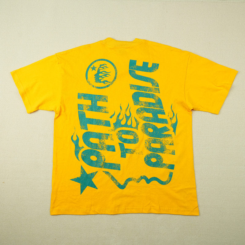 Hellstar Studios Jesus Emblem Short Sleeve Tee Shirt Yellow
